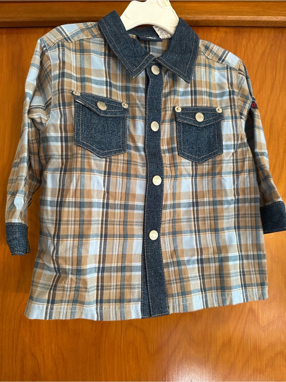Mudd Boys 24M Western Plaid Shirt NWT 100% Cotton Pearl Snap Denim Trim